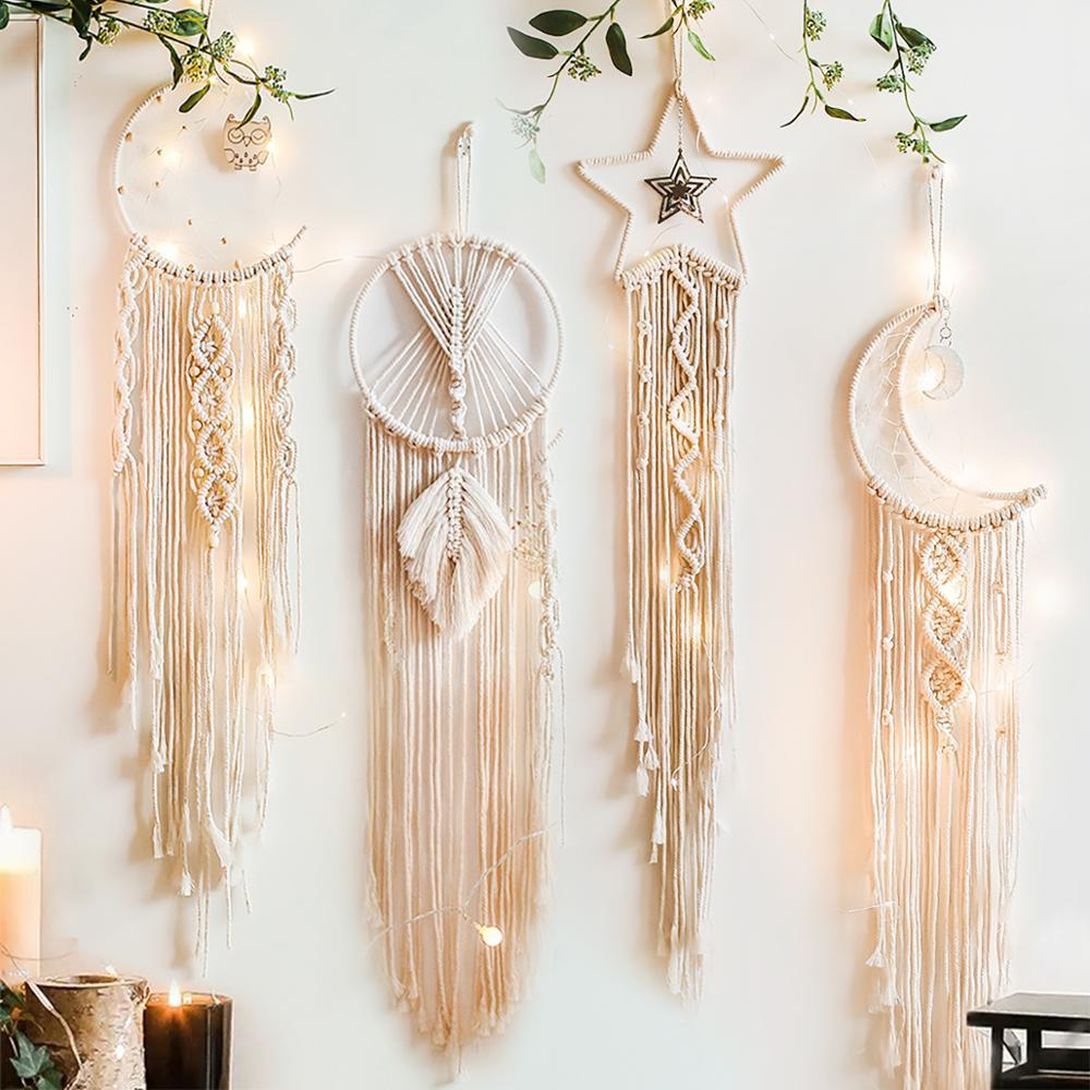Boho Moon and Star Dream Catcher Macrame Wall Hanging Bohemian Home Decor - Sterl Silver
