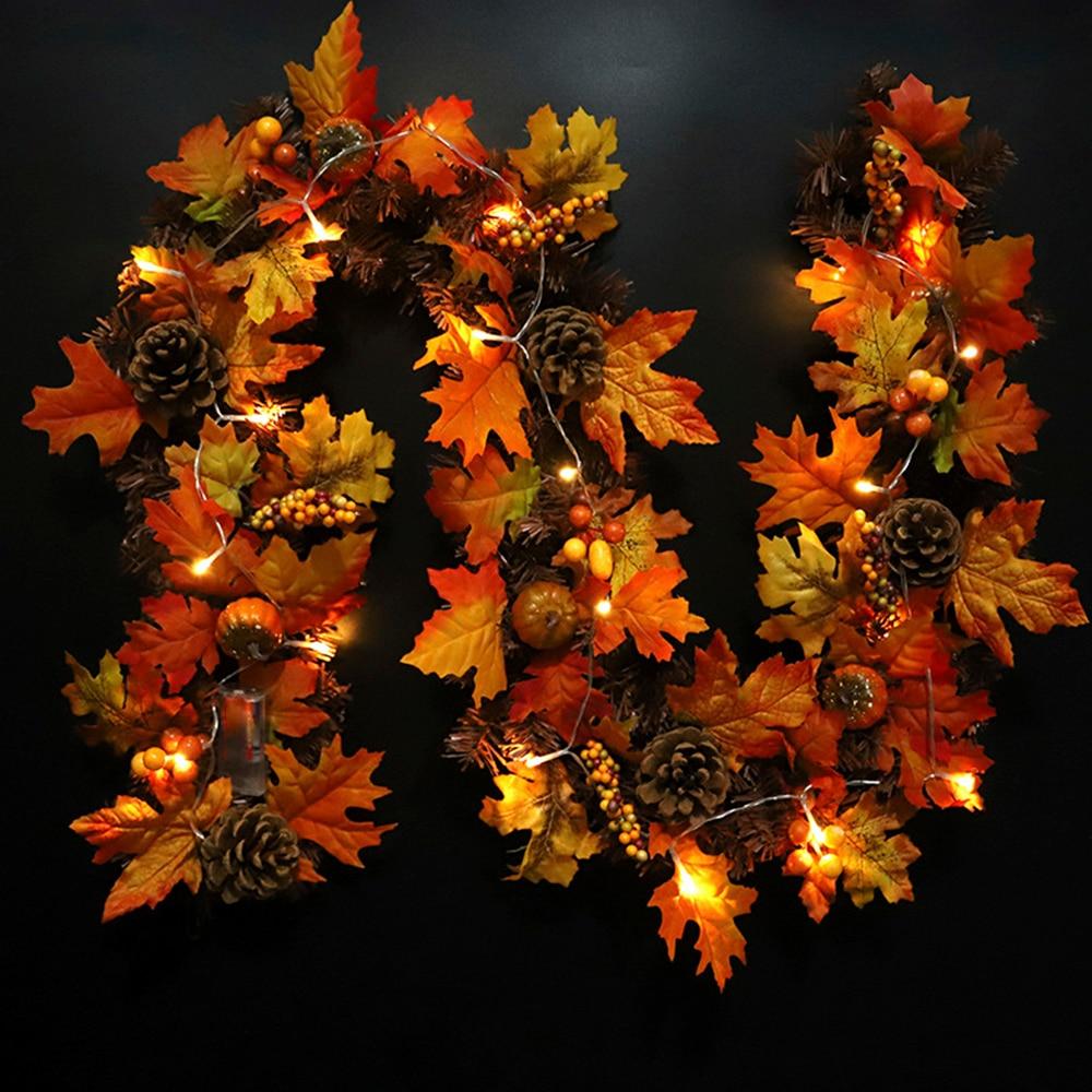 Fall Maple Leaf Garland Artificial Fall Foliage Garland Autumn Hanging Fall Leave Vines With Berry Pine Cones Thanksgiving Decor - Sterl Silver