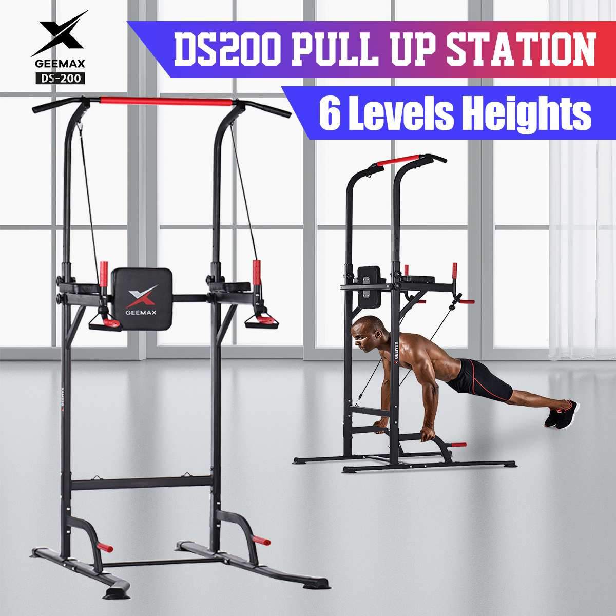XGEEMAX Pull Up Bar Station | Power Tower | Dip Station | Home Gym Tower Adjustable Height | Strength Training Gym Equipment for Whole Body Workout - Sterl Silver